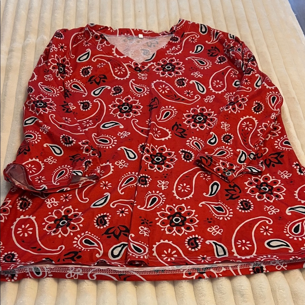 Red Floral Long Sleeve Top